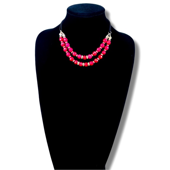 WHBM Double-Strand Red Beaded Necklace with Silver Accents | NWT - Picture 1 of 6